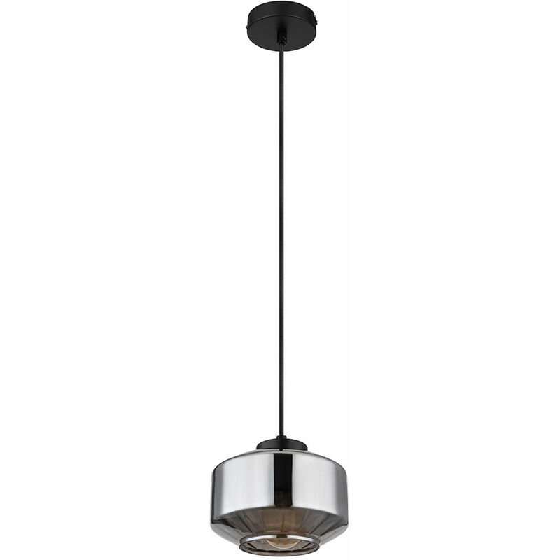 Image of Lampada a sospensione lampada da sala da pranzo, pendolo moderno con paralume in vetro color fumo, bulbo, metallo, nero opaco, 1x E27, PxH 24x120 cm