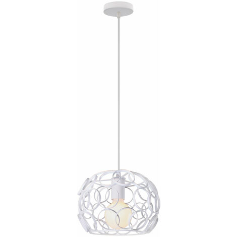 Lampada a Sospensione, Lampada da Soffitto con Ø24cm Gabbia Rotonda, in Metallo con Supporto E27 per Soggiorno Cucina Camera da Letto Loft (Bianco)