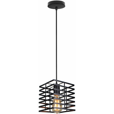 Lampada a Sospensione, Lampada da Soffitto in Industriale Stile, Illuminazione con Ø22cm Gabbia Quadrata per Soggiorno Cucina Camera da Letto Loft (Nero)