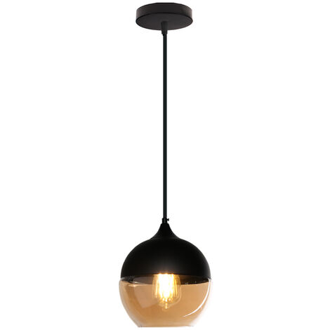 Lampada a Sospensione, Lampada da Soffitto in Vetro, Illuminazione con Paralume Marrone Trasparente per Soggiorno Sala da Pranzo Nero - Ø20cm Girare
