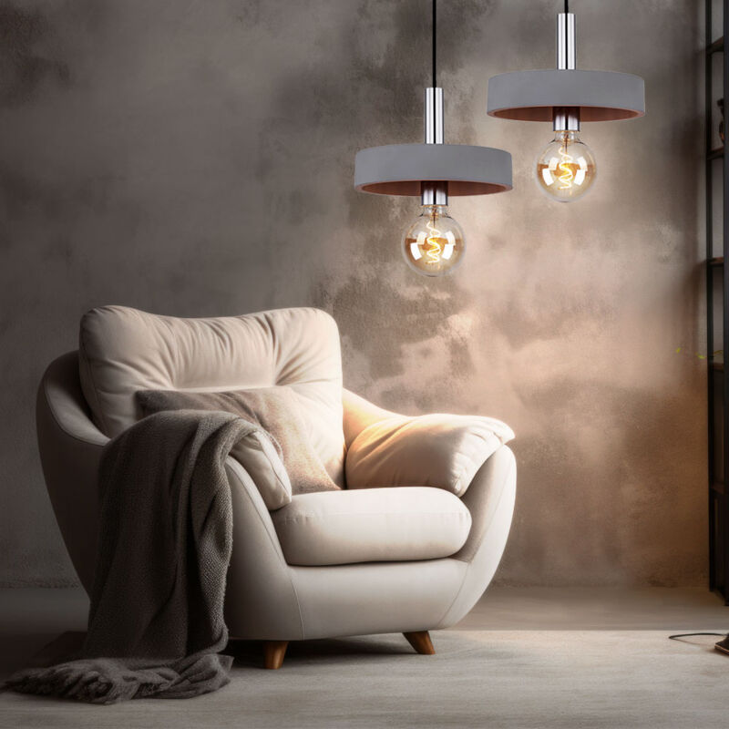 Image of Lampada a sospensione lampada da soffitto lampada ad anello in cemento lampada da sala da sospensione industriale a 1 lampadina, grigio cemento