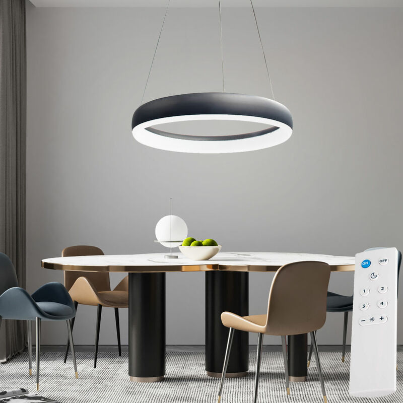 Image of Etc-shop - Lampada a sospensione lampada da soggiorno ad anello, regolabile in altezza, telecomando, nero, dimmerabile, led 24W 1750lm 2800-6500K,