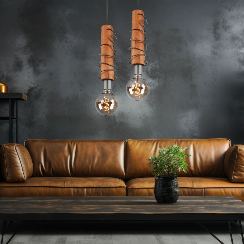 Image of Lampada a sospensione lampada da soggiorno in legno luce lampada a sospensione lampada da tavolo da pranzo nero, metallo, 1x E27, PxH 10 x 120 cm,