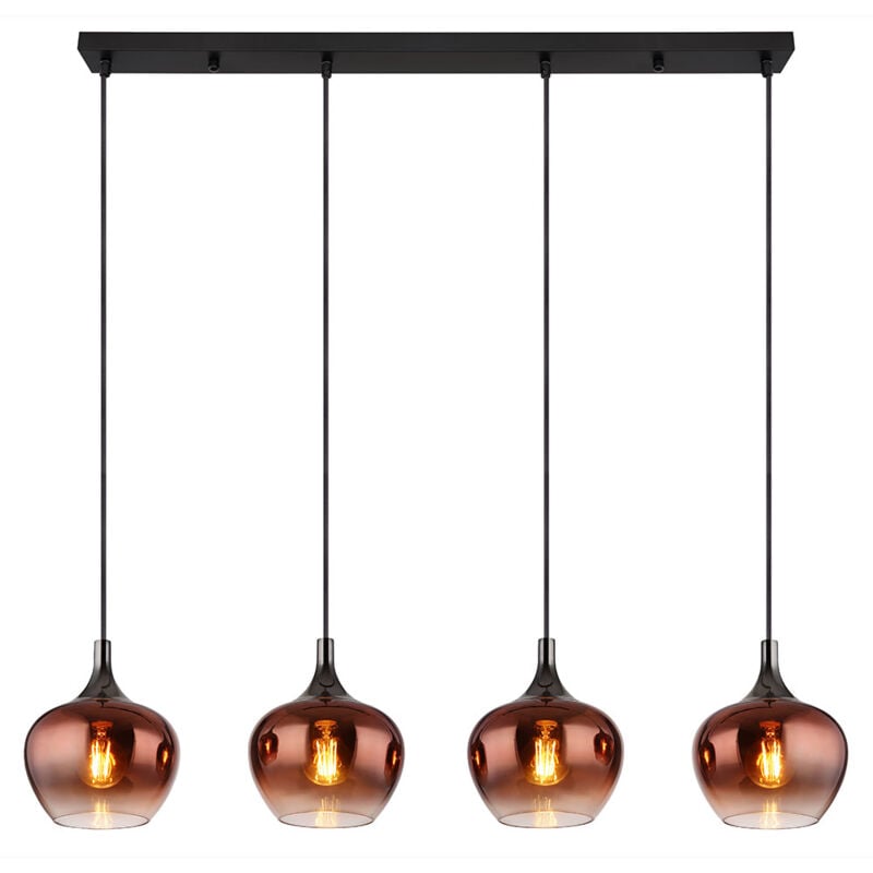 Image of Lampada a sospensione, lampada da soggiorno, lampada da pranzo, lampada da cucina, lampada da soffitto, metallo, vetro, color rame, nero, 4 lampadine