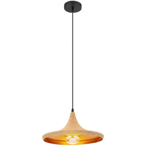 Lampada a sospensione, lampada da soggiorno, lampada da sala da pranzo, lampada da soffitto, lampada da cucina, tessuto metallico, marrone oro nero, E27, H 140 cm