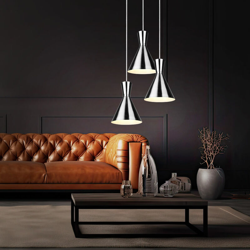 Image of Lampada a sospensione, lampada da soggiorno, lampada da sala da pranzo, lampada da soffitto, metallo nichel opaco, 3 lampadine E27, H 150 cm