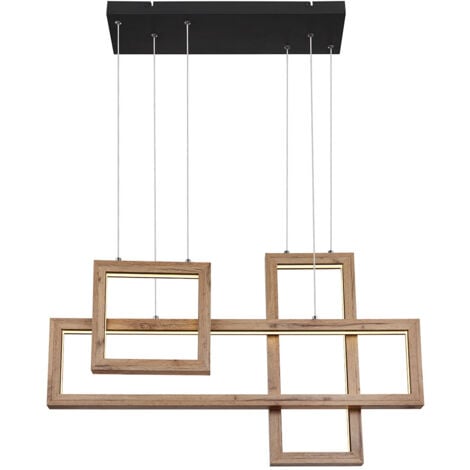 Lampada a sospensione Lampada da soggiorno Lampada di legno Lampada a sospensione a LED Lampada da tavolo, MDF metallo nero, 40W 1800lm bianco caldo, H 120 cm