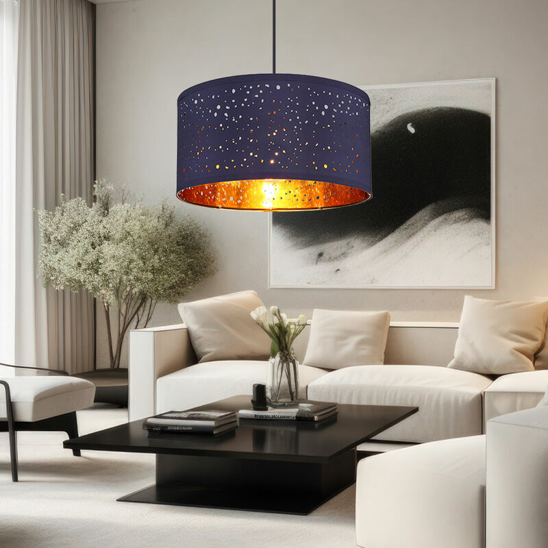 Image of Lampada a sospensione lampada da soggiorno rotonda 1 fiamma blu rame tavolo da pranzo moderna, metallo tessile, 1x E27, DxH 40x140 cm