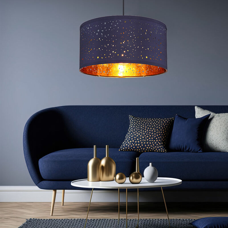 Image of Etc-shop - Lampada a sospensione lampada da soggiorno rotonda 1 fiamma rame blu lampada a sospensione tavolo da pranzo moderno, tessuto in metallo,