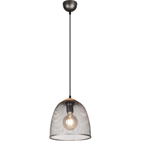 Lampada a sospensione Lampada da tavolo argento 1 fiamma Paralume a traliccio regolabile in altezza, legno metallico, 1x attacco E27, DxH 25x150 cm
