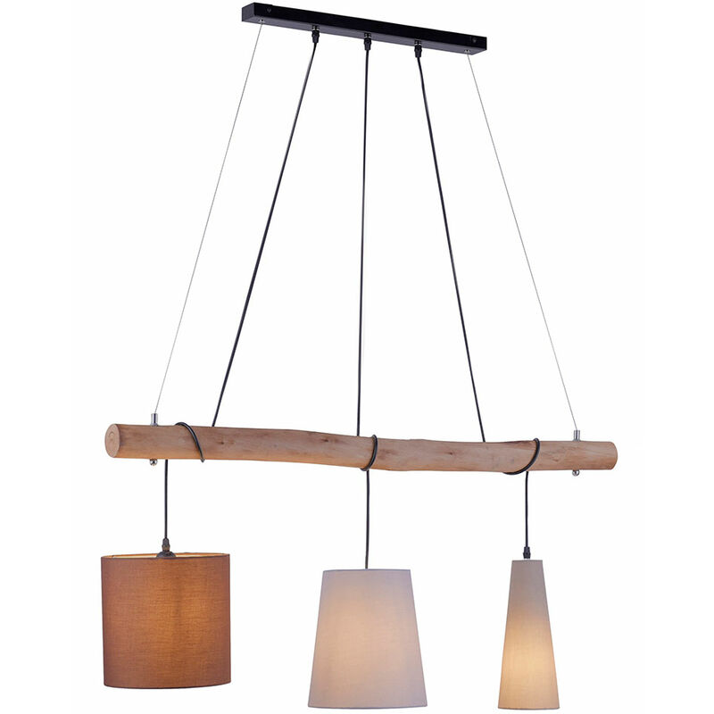 Image of Lampada a sospensione lampada da tavolo da pranzo con trave in legno lampada a sospensione soggiorno, tessuto multicolore, diverse forme, 3x E27,