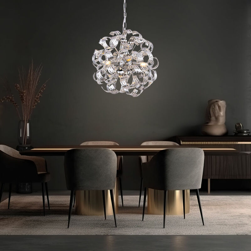 Image of Lampada a sospensione, lampada da tavolo da pranzo, cromo, lampada da soggiorno, lampada a sospensione, 4 fiamme, metallo acrilico, 4x E14, DxH