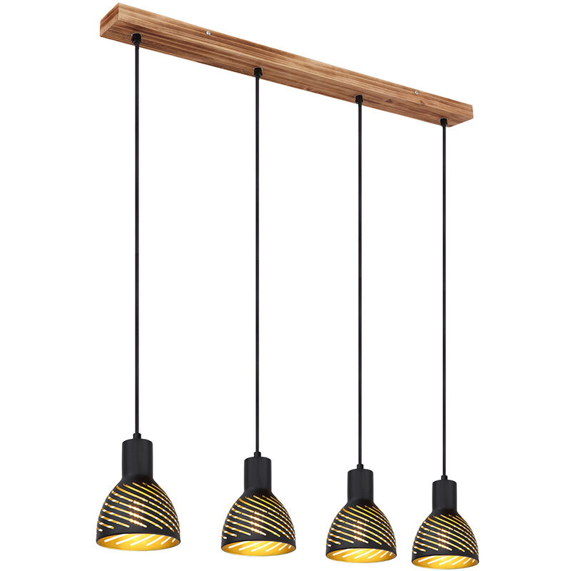 Image of Lampada a sospensione lampada da tavolo da pranzo in oro nero lampada a sospensione 4 fiamme soggiorno, effetto legno metallo, 4x E27, LxH 90x120