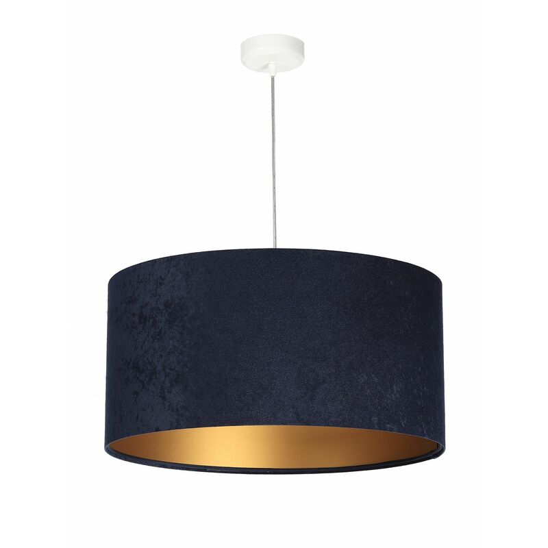 Image of Licht-erlebnisse - Lampada a sospensione Lampadario in tela color blu dorato ideale per tavolo da pranzo cucina - Bianco, blu notte, oro