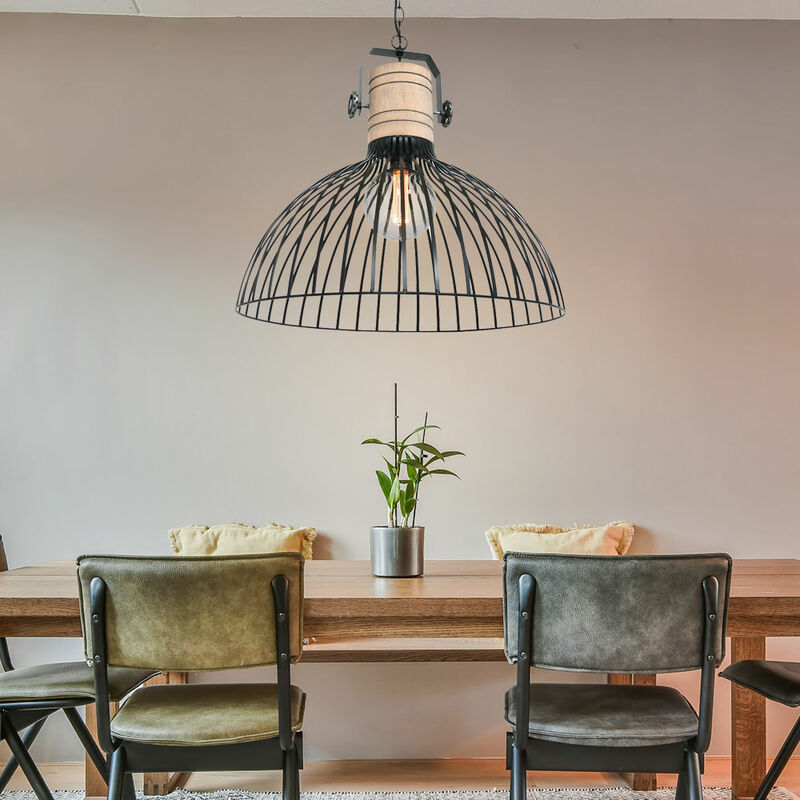 Image of Lampada a sospensione, lampada da tavolo da pranzo, lampada a sospensione, lampada a sospensione, aspetto legno reticolato casa di campagna, nero