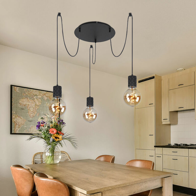 Image of Lampada a sospensione lampada da tavolo da pranzo lampada a sospensione lampada da soggiorno lampada da cucina, metallo alluminio nero, altezza