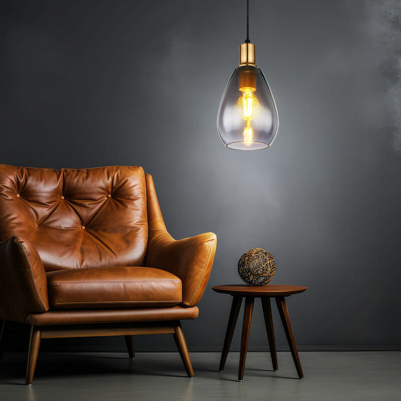 Image of Lampada a sospensione lampada da tavolo da pranzo lampada a sospensione lampada da soggiorno, vetro metallo fumè nero, attacco 1x E27 PxH 15x120 cm