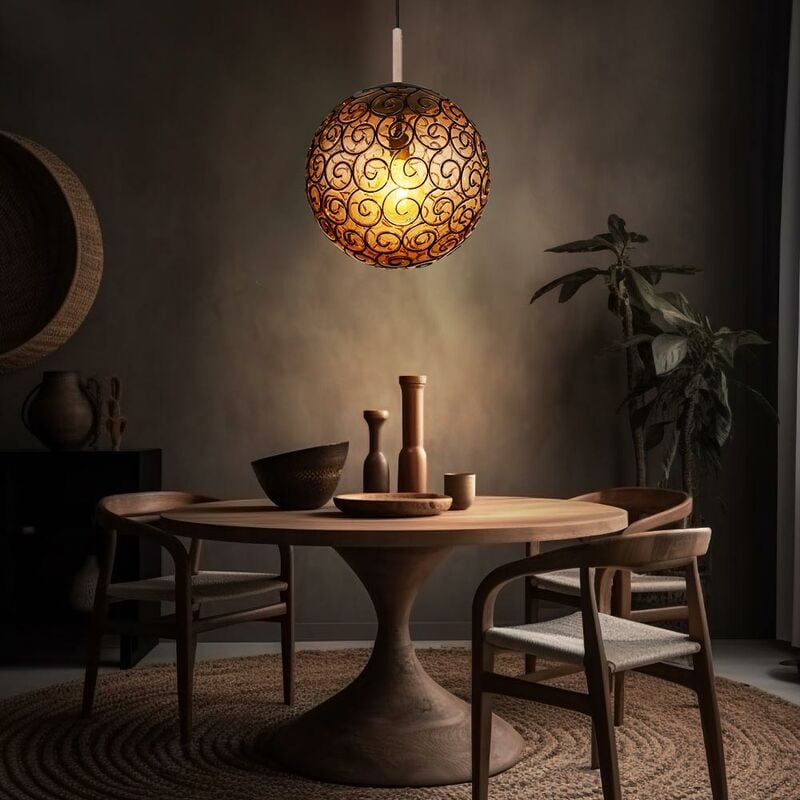 Image of Etc-shop - Lampada a sospensione lampada da tavolo da pranzo lampada a sospensione palla lampada da soggiorno orientale, metallo plastica ambra 1x