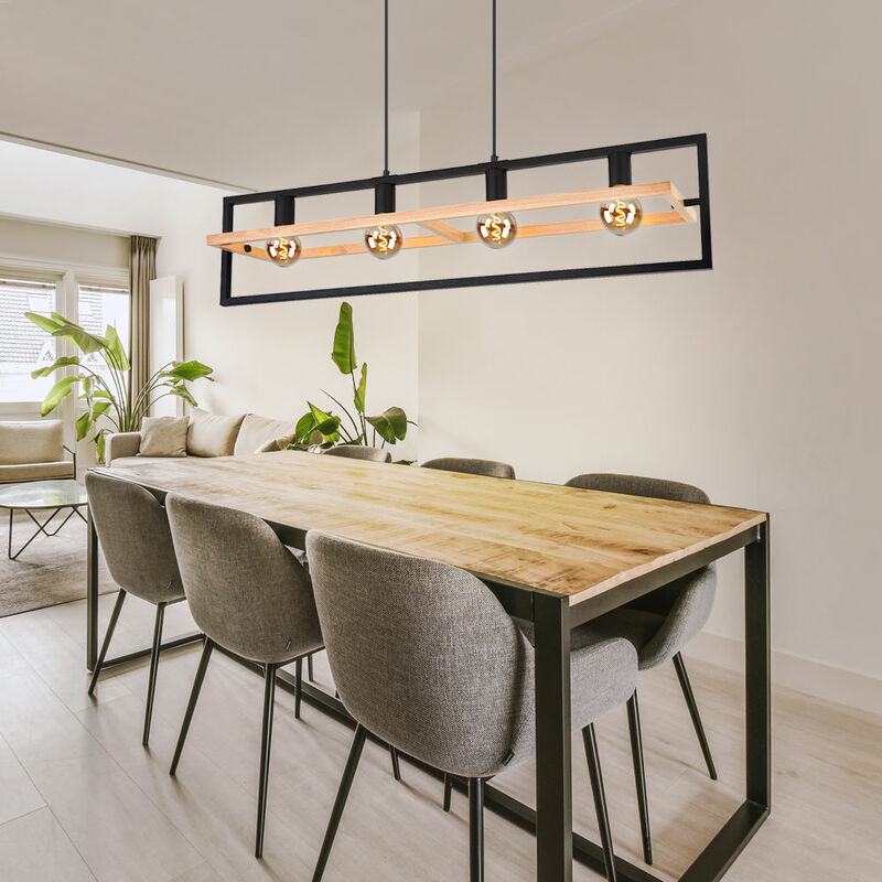 Image of Etc-shop - Lampada a sospensione lampada da tavolo da pranzo lampada a sospensione soggiorno lampada a sospensione legno, metallo marrone scuro nero,