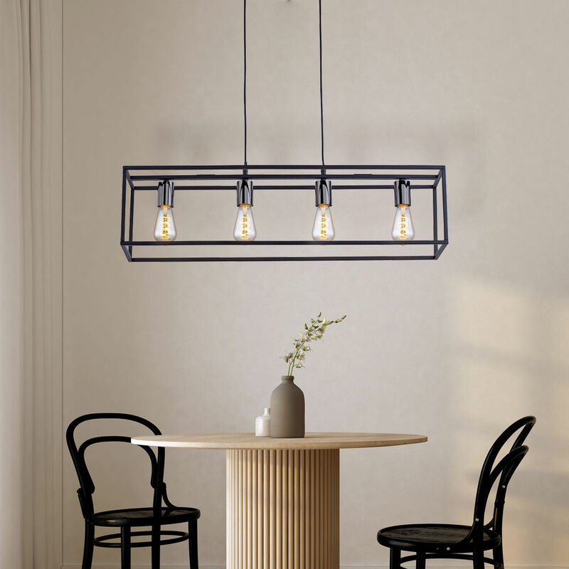 Image of Etc-shop - Lampada a sospensione lampada da tavolo da pranzo, retrò lampada da soggiorno, regolabile in altezza, struttura in metallo nero, 4x E27,