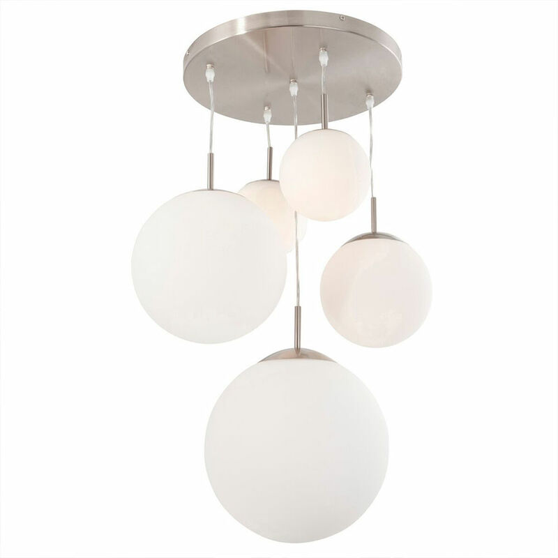 Image of Lampada a sospensione lampada da tavolo da pranzo sfera di vetro moderna lampada a sospensione regolabile in altezza argento 5 fiamme, metallo, 5
