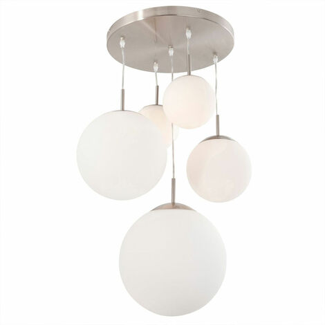 Lampada a sospensione lampada da tavolo da pranzo sfera di vetro moderna lampada a sospensione regolabile in altezza argento 5 fiamme, metallo, 5 attacchi E27, DxH 60x350 cm