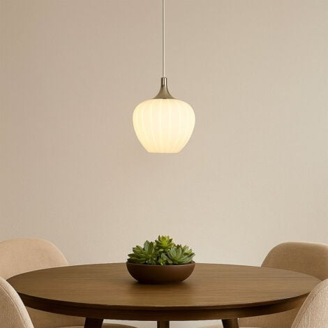 Lampada a sospensione lampada da tavolo lampada a sospensione in vetro lampada da soggiorno bianca scanalata, metallo cromato bianco, 1x E27, DxH 24 x 120 cm