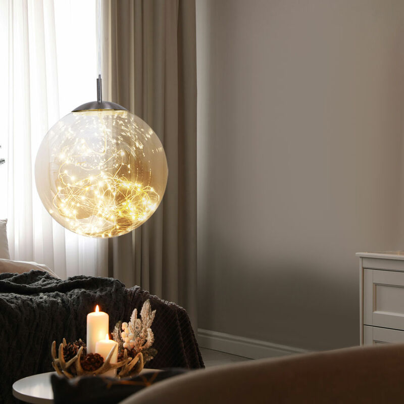 Image of Lampada a sospensione lampada lampada sferica lampada a sospensione lampada soggiorno camera da letto, vetro ambra, 1x led 10W 800L 3000K, DxH 25x150