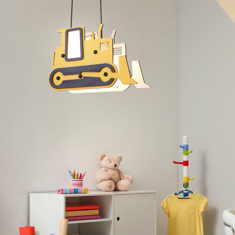 Image of Globo - Lampada a sospensione lampada per cameretta dei bambini lampada per bambini lampada sospensione lampada in legno, motivo bruco mdf giallo