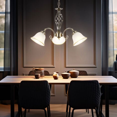 Lampada a sospensione lampadario a sospensione lampadario in vetro lampada da sala da pranzo ottone antico, vetro, 3 lampadine, 3x prese E27, DxH 60x120 cm
