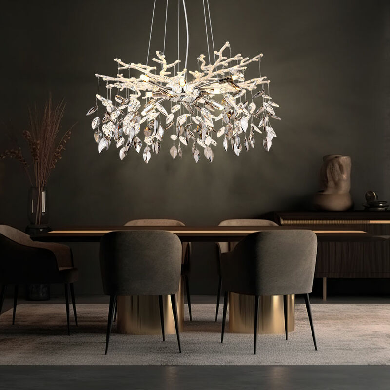 Image of Lampada a sospensione lampadario a sospensione lampadario sala da pranzo lampada da soggiorno, metallo cromato vetro cristalli color fumo, 8x G9, h