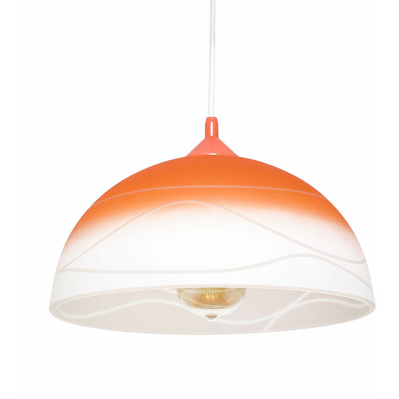 Image of Licht-erlebnisse - Lampada a sospensione Lampadario in vetro bianco arancione 30 cm design retrò per la cucina, tavolo da pranzo - Arancione, bianco