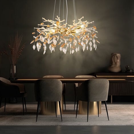 GLOBO Lampada a sospensione lampadario lampadario lampadario da tavolo lampada in vetro foglie cristalli, metallo, 8x prese G9, DxH 61x120 cm