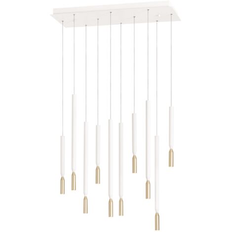 Lampada a sospensione LED a 10 Luci in metallo 70 cm verniciato Bianco e Oro TUBIC