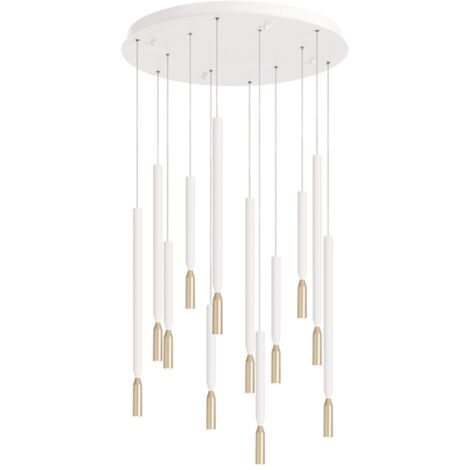 Lampada a sospensione LED a 12 Luci in metallo verniciato Bianco e Oro 60 cm TUBIC