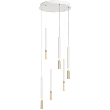 Lampada a sospensione LED a 6 Luci in metallo verniciato 35 cm Bianco e Oro TUBIC