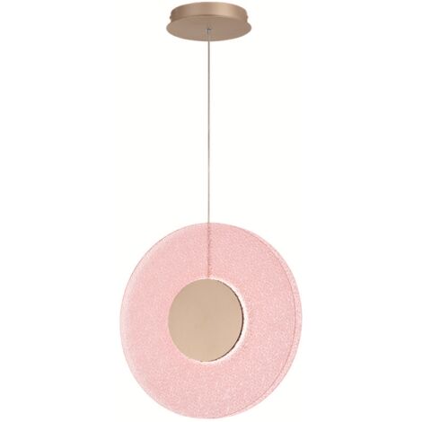 Lampada a sospensione LED CANDY 45 cm in metallo Oro e vetro graniglia Rosa