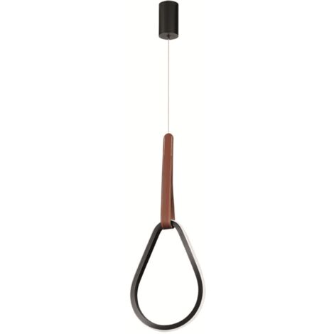 Lampada a sospensione Led REGOLI in metallo D22 cm con elemento in ecopelle DROP