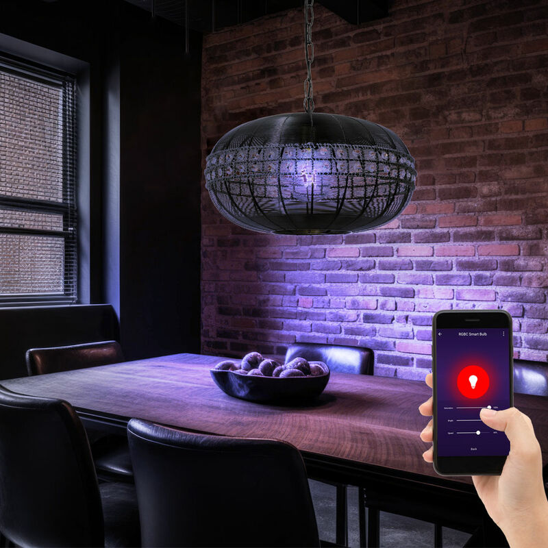 Image of Lampada a sospensione a led rgb intelligente, gabbia di cristallo per soggiorno, controllabile tramite telefono cellulare