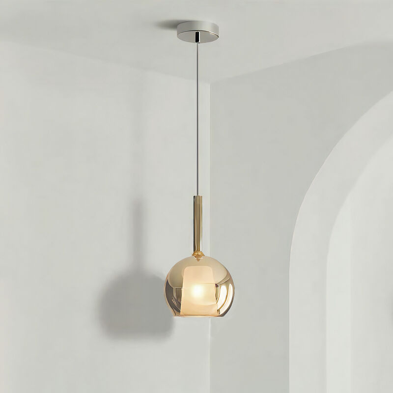 Image of Lampada a sospensione led sferica in vetro design moderno colore amber 20 cm