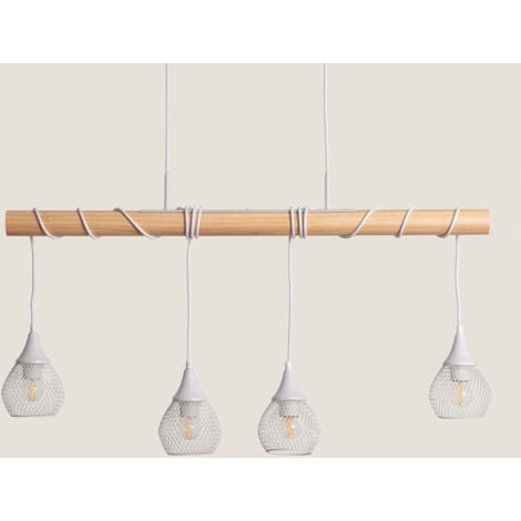 Lampada a Sospensione Legno e Metallo Monah Bianco