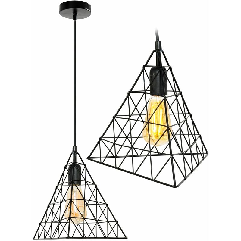 Image of Toolight - lampada a sospensione LH2058 loft nero piramide 1-PUNTI luce E27 28X28X25-98CM regolabile - nero