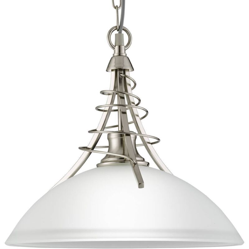 Linea - Lampadario a 1 luce a cupola in argento satinato con paralume in vetro opalino, attacco E27 - Searchlight