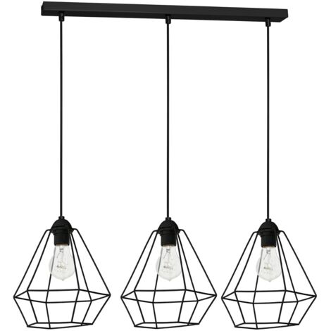 Lampada a sospensione loft nera barra 3xE27 Luminex