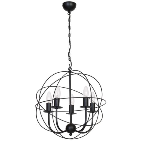 Lampada a sospensione loft nera sfera 5xE14 Luminex