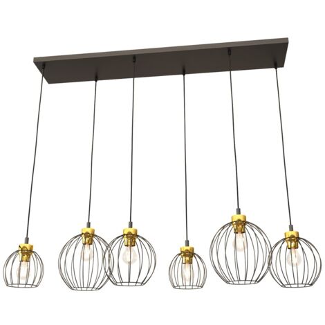 Lampada a sospensione loft nero-oro Nando 6 luci E27