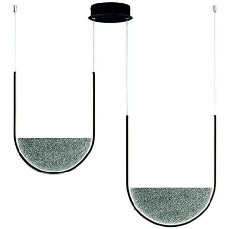 Lampada a sospensione LOTUS 2 Luci LED con inserto in vetro granigliato 90 cm FUME'