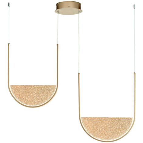 Lampada a sospensione LOTUS 2 Luci LED con inserto in vetro granigliato 90 cm ORO