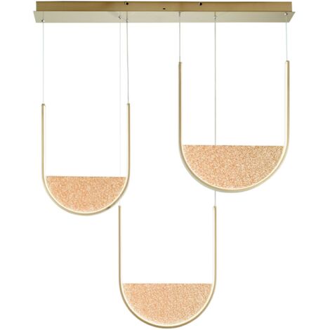 Lampada a sospensione LOTUS 3 Luci base rettangolare 106 cm e vetro granigliato ORO