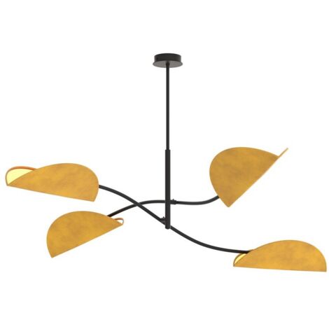 Lampada a Sospensione Lotus, Metallo, Tessuto, Arancione, 105x59x105 cm